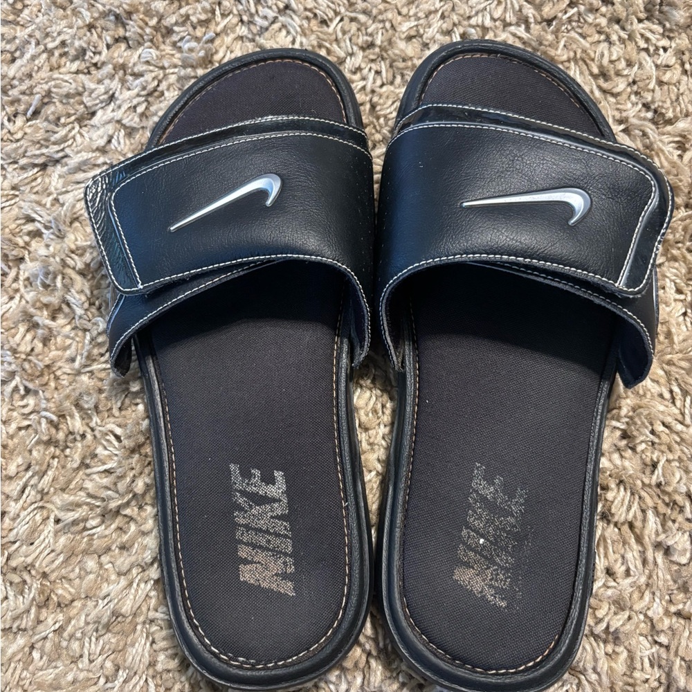 Nike Black Slides with White Logo